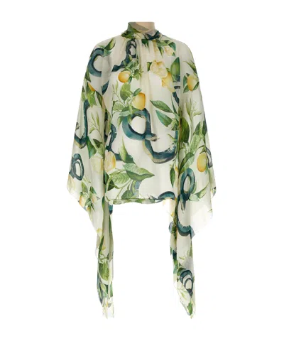 Roberto Cavalli Lemon-print Elongated-sleeve Blouse In Ivory