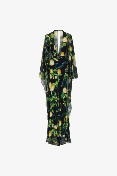 Roberto Cavalli Lemon Print Kaftan In Black