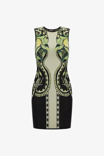 Roberto Cavalli Lemon Print Knit Dress In Black