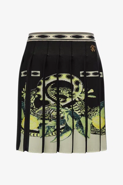 Roberto Cavalli Lemon Print Knit Skirt In Black