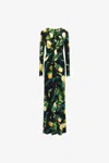 Roberto Cavalli Printed Viscose Jersey Draped Maxi Dress In Black