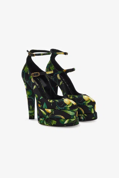 Roberto Cavalli Lemon Print Platform Sandals In Black