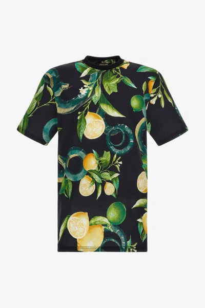 Roberto Cavalli Lemon Print T-shirt In Black
