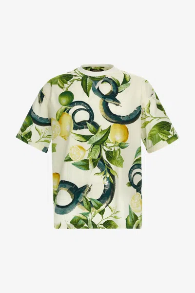 Roberto Cavalli Lemon Print T-shirt In Ivory