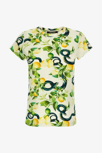 Roberto Cavalli Lemon Print T-shirt In Ivory