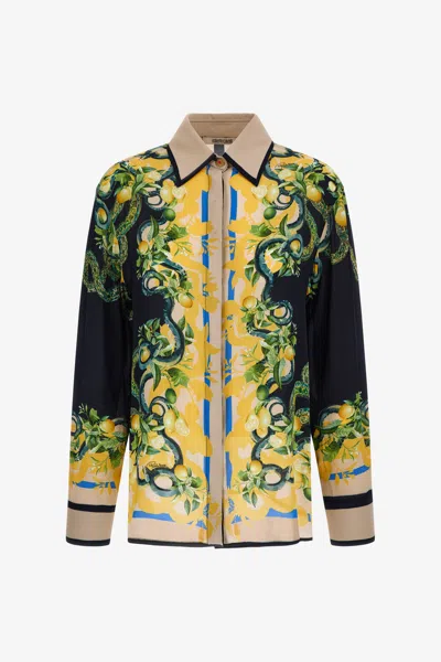 Roberto Cavalli Graphic-print Shirt In Black/yellow