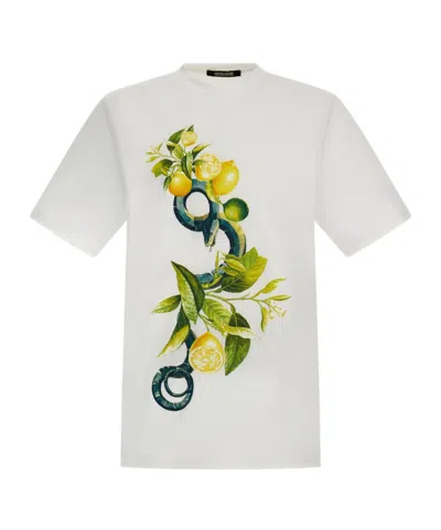 Roberto Cavalli Lemons-print Cotton T-shirt In White