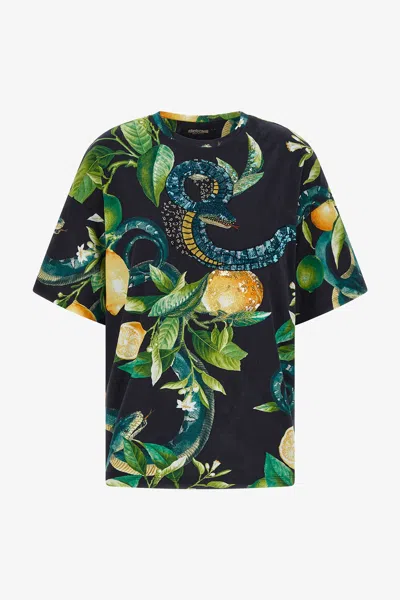 Roberto Cavalli Lemons Print T-shirt In Black