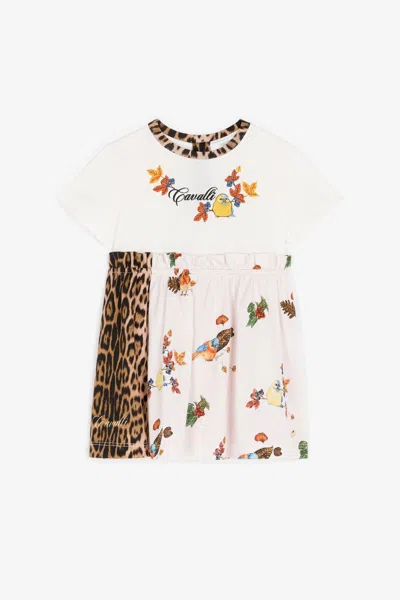 Roberto Cavalli Leopard And Bird-print Cotton Dress In White