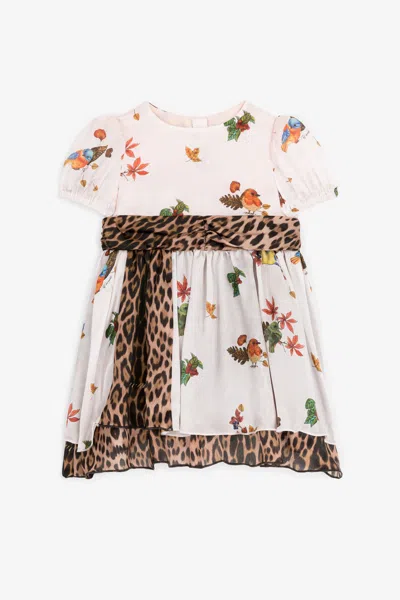 Roberto Cavalli Leopard And Bird-print Silk Dress In Pink
