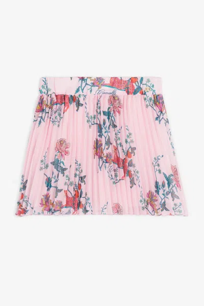 Roberto Cavalli Leopard And Flower-print Pleated Skirt In Pink