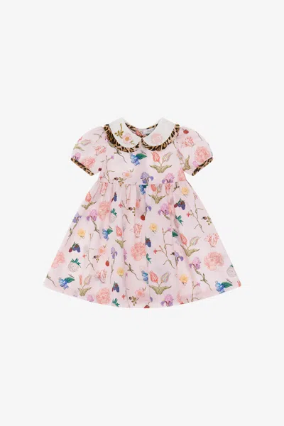 Roberto Cavalli Leopard And Flowers Print Dress In Pink