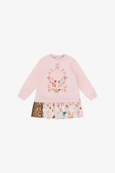 Roberto Cavalli Kids' Leopard And Flowers Print Dress In Pink