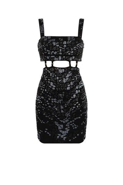 Roberto Cavalli Leopard Bead-embellished Mini Dress In Black