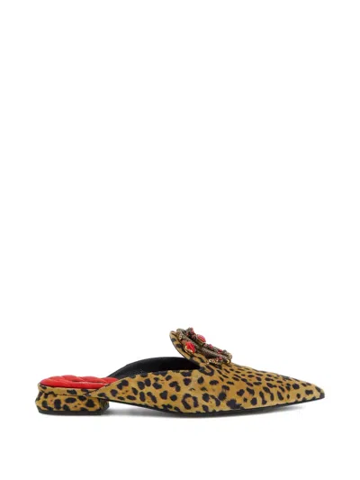 Roberto Cavalli Leopard Embellished Mules In Animal Print