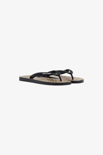 Roberto Cavalli Leopard Flip Flops In Brown