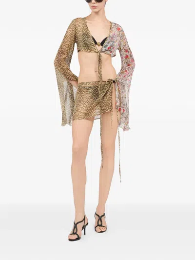 Roberto Cavalli Leopard Floral Beachwear In Brown