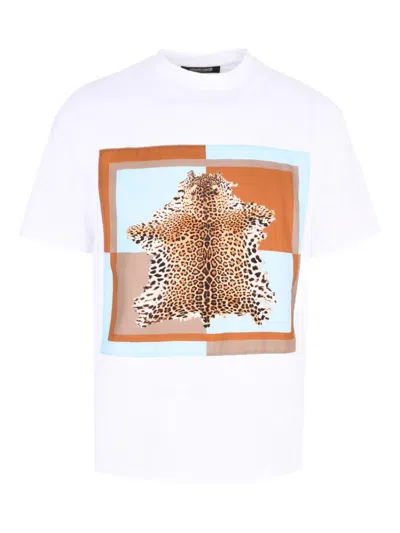 Roberto Cavalli Leopard-print Cotton T-shirt In White