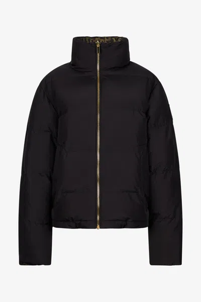 Roberto Cavalli Leopard Jacquard Print Reversible Puffer Jacket In Black