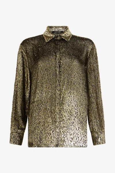 Roberto Cavalli Leopard Lamé Shirt In Gold