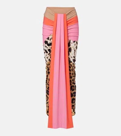 Roberto Cavalli Leopard-print Asymmetric Maxi Skirt In Multi