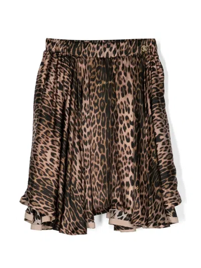 Roberto Cavalli Leopard-print Asymmetric Silk Skirt In Brown
