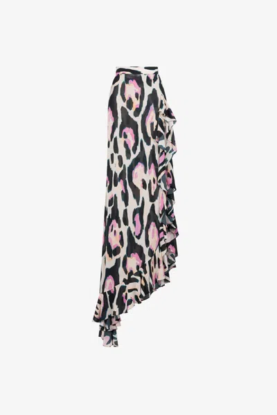 Roberto Cavalli Leopard-print Asymmetric Skirt In Pink