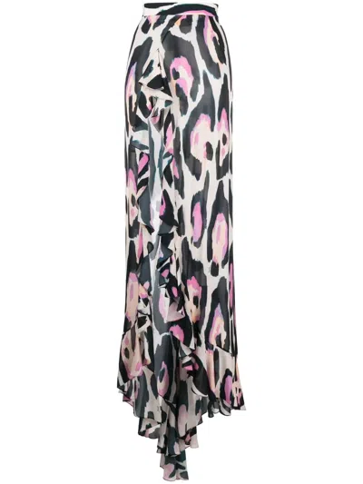 Roberto Cavalli Leopard-print Asymmetric Skirt In White