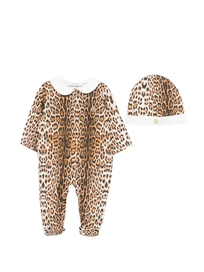 Roberto Cavalli Leopard-print Babygrow Set In Brown