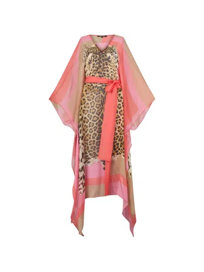 Roberto Cavalli Leopard Print Belted Beachwear In Multi