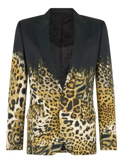 Roberto Cavalli Leopard-print Blazer In Black