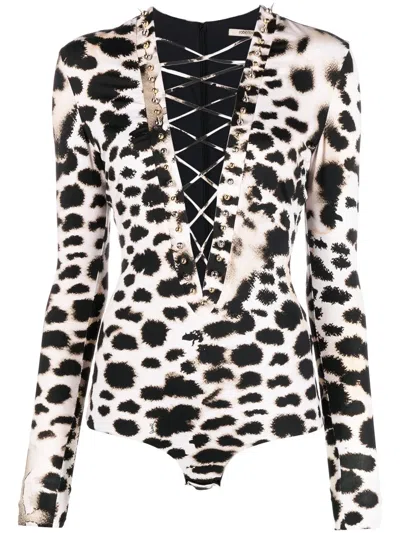 Roberto Cavalli Leopard Print Bodysuit In Black