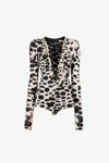 Roberto Cavalli Leopard Print Bodysuit In Ivory