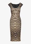 Roberto Cavalli Leopard Print Bustier Midi Dress In Brown