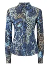 Roberto Cavalli Leopard-print Button-up Shirt In Blue