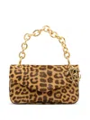 Roberto Cavalli Small Bag With Leopard Skin Print And Chain In Brown