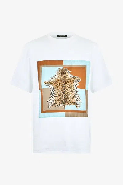 Roberto Cavalli Leopard-print Cotton T-shirt In White