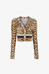 Roberto Cavalli Leopard-print Cropped Cardigan In Light Brown