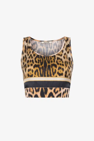 Roberto Cavalli Leopard-print Cropped Top In Light Brown