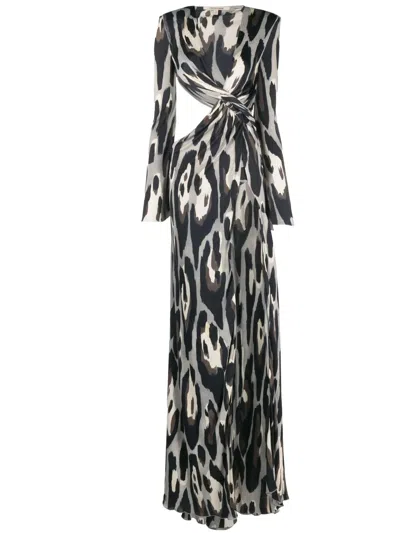 Roberto Cavalli Leopard-print Cut-out Maxi Dress In Gray