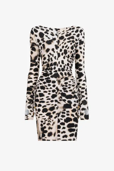 Roberto Cavalli Leopard Print Cut-out Minidress In Black/white