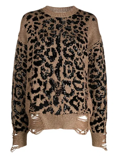 Roberto Cavalli Pullover Im Distressed-look In Gold