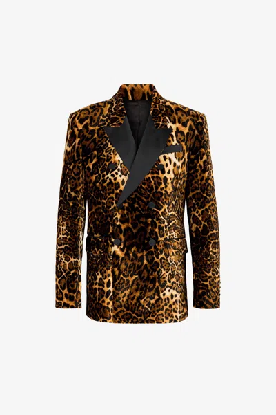Roberto Cavalli Leopard-print Double-breasted Blazer In Brown