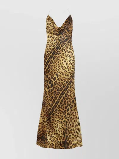ROBERTO CAVALLI LEOPARD PRINT DRAPED DRESS WITH OPEN BACK