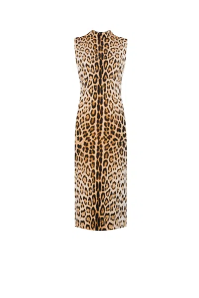 Roberto Cavalli Midikleid Mit Leoparden-print In Light Brown
