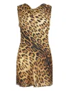 Roberto Cavalli Leopard Print Dress With Draped Neckline In Animal Print
