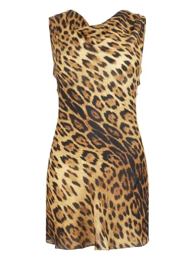 ROBERTO CAVALLI ROBERTO CAVALLI LEOPARD PRINT DRESS WITH DRAPED NECKLINE