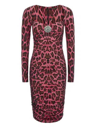 Roberto Cavalli Leopard-print Embellished Midi Dress In Multi
