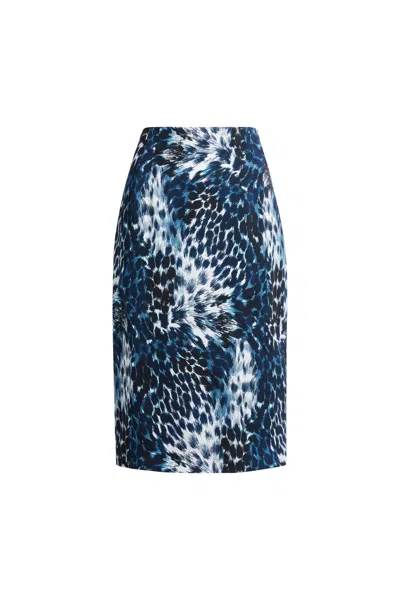 Roberto Cavalli Leopard-print Fitted Skirt In Black/light Blue
