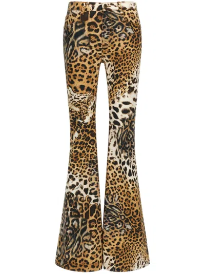 Roberto Cavalli Leo Printed Mid Rise Flared Pants In Multicolor